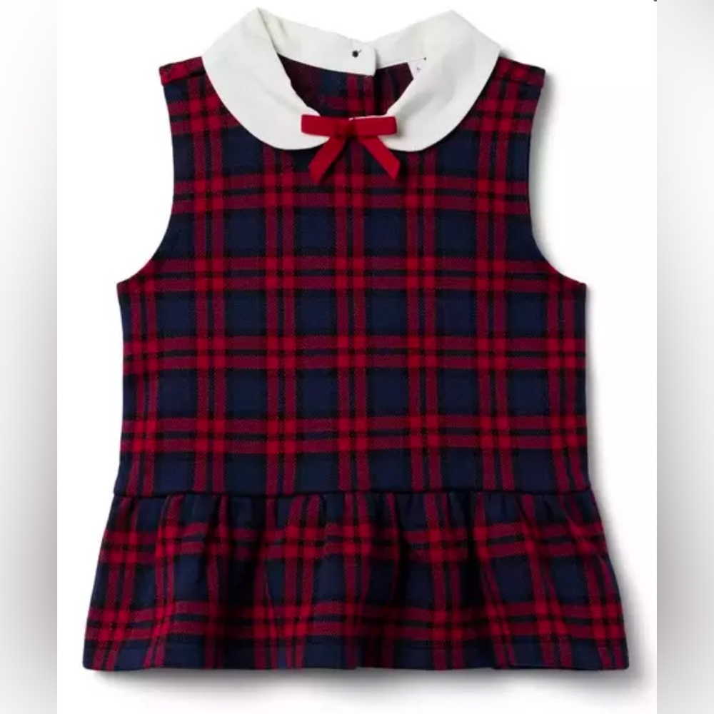 Janie and Jack - Tartan Peplum Top - Dark Marine Tartan